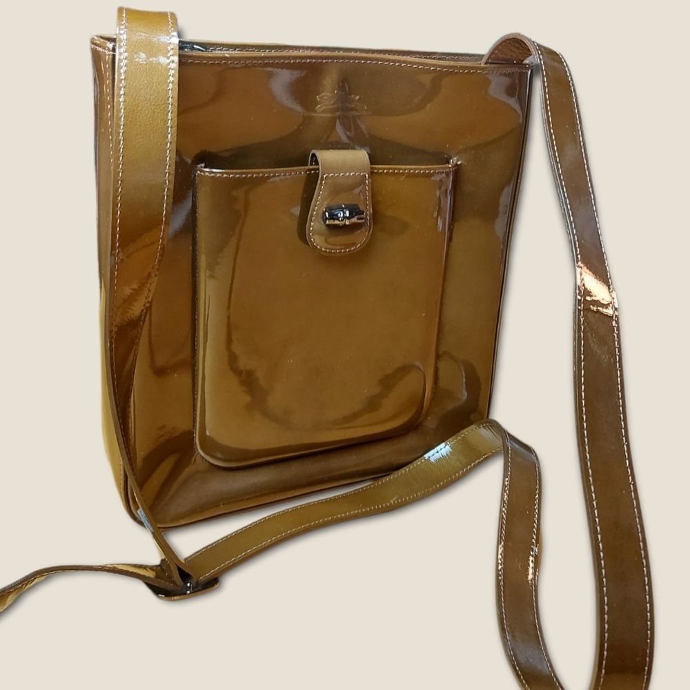 Longchamp Brown Patent Leather Crossbody Bag
